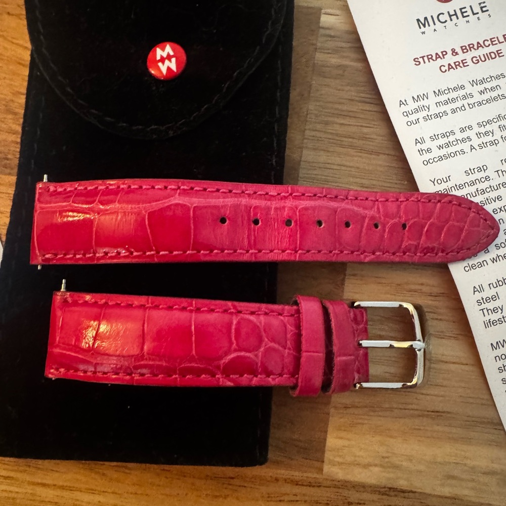 Michele Hot Pink Croc-Embossed Leather Watch Strap
